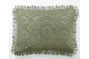 Montgomery Ward Bed Pillow Shams - 100% Cotton, Soft & Cozy Floral Design with Fringe, Tufted Decorative Pillow Cover, Pack of 1 Standard Size, Bedding (Sage, Standard 26" x 20")