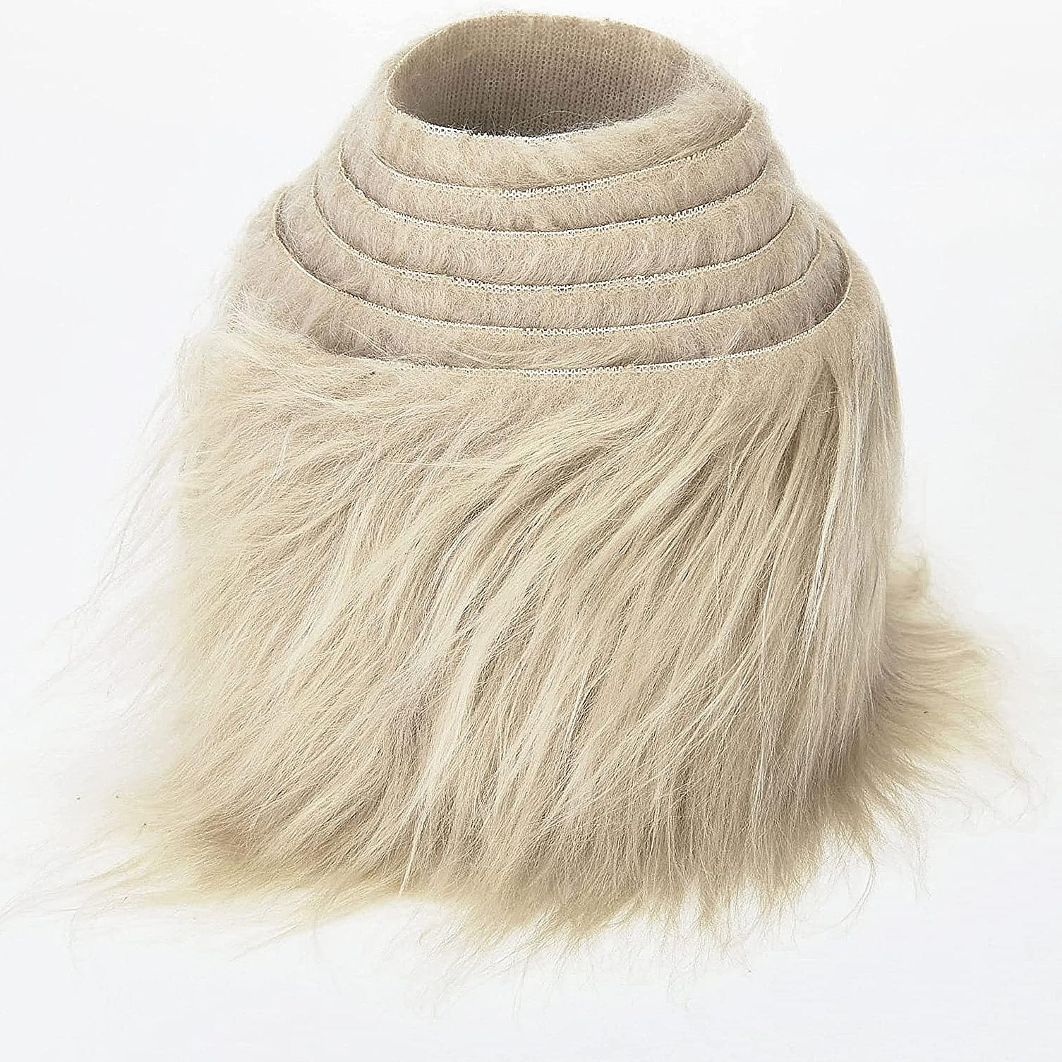 Muslong Faux Fur Band Faux Fur Fabric, Cuts, Fluffy Fur Patches, Ideal for Crafts, Sewing, Decorating, Decorative Ribbon, Plush Trim Fabric Roll, 10 x 150 cm (Beige)