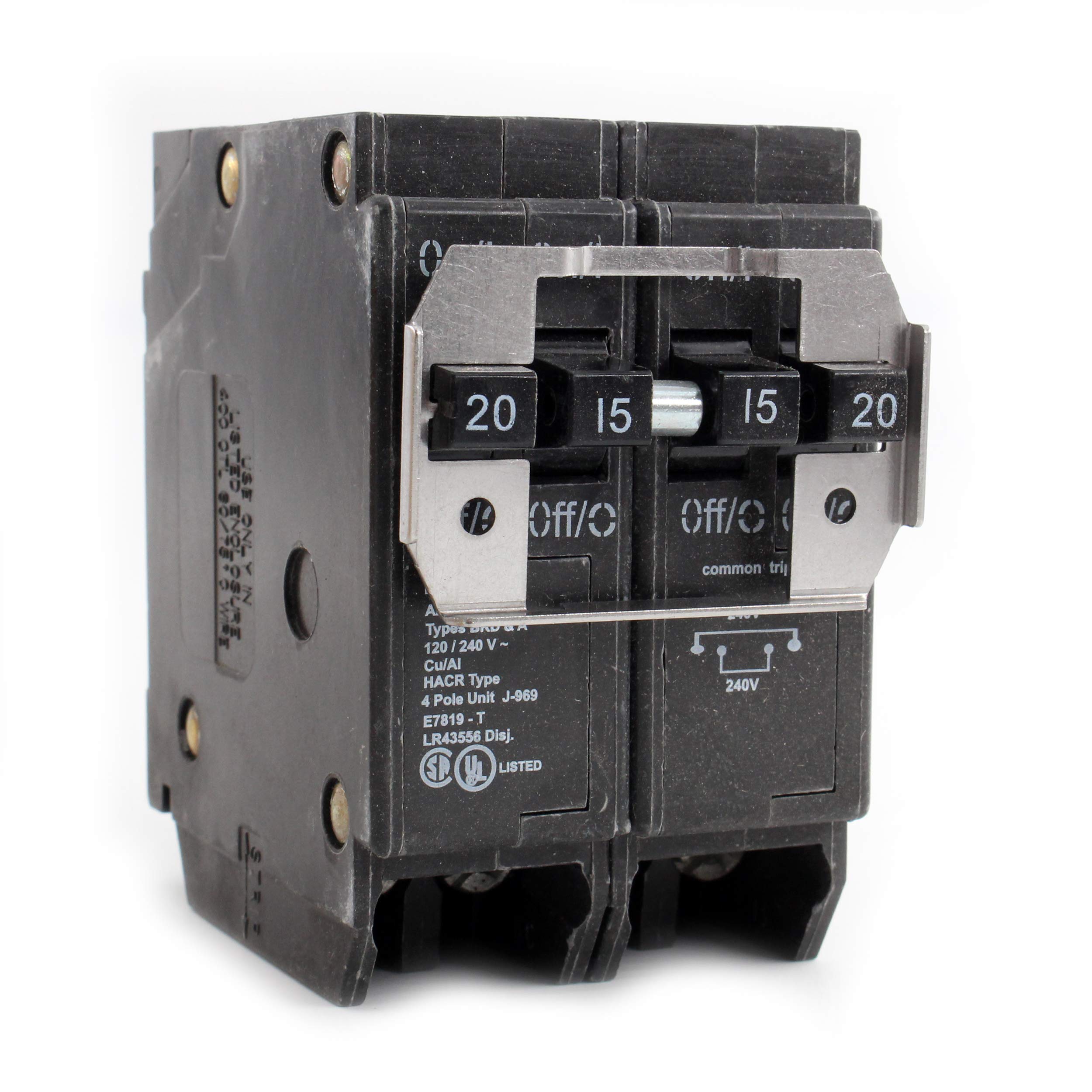 Photo 1 of Eaton BQC220215 Quadplex Circuit Breaker, 20-Amp, 2-Pole & 15-Amp, 2-Pole, 120/240-Volt