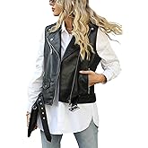 Giolshon Women Lapel Sleeveless Motorcycle Jacket Zip Up Waistcoat PU Leather Vest with Belt Black
