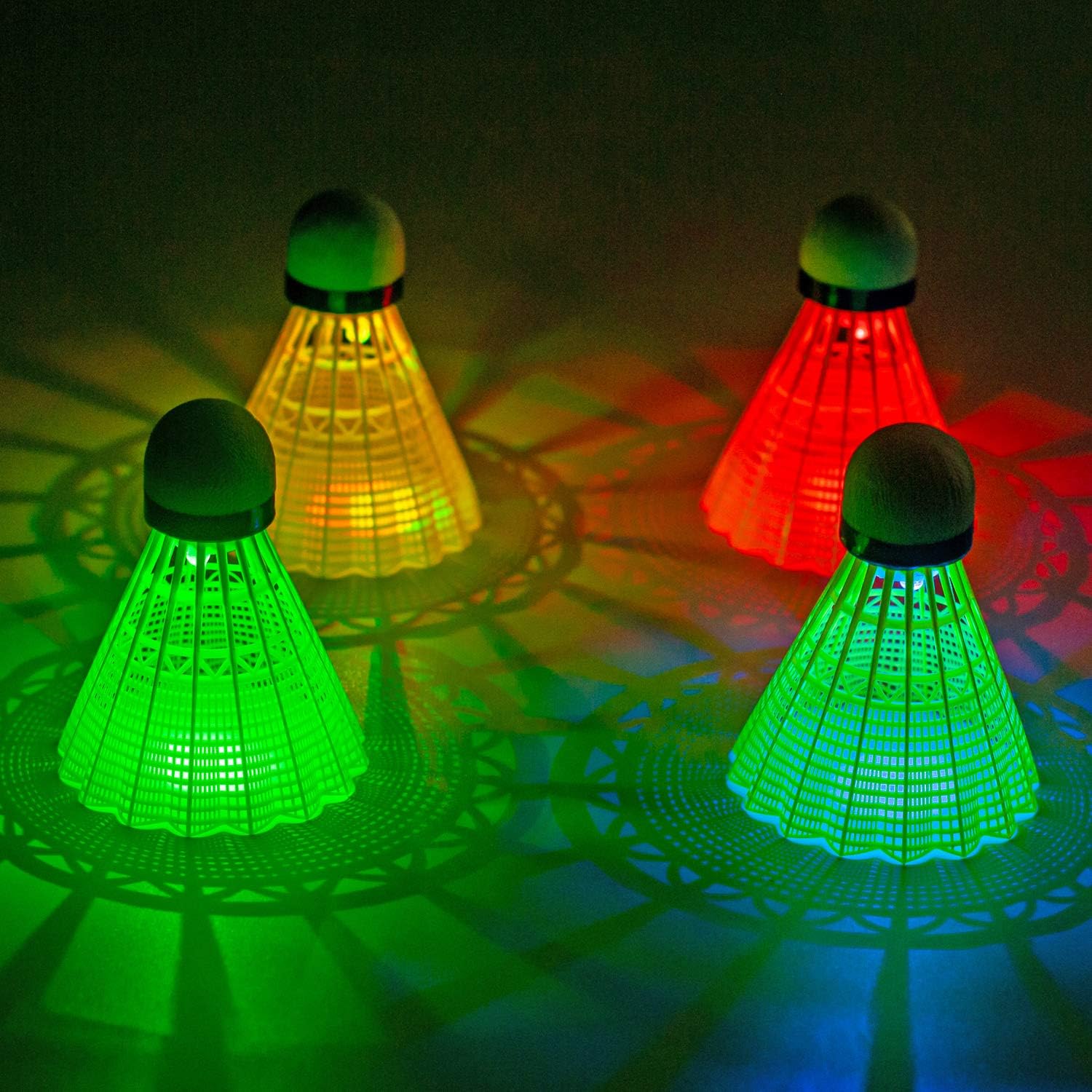 Ksports LED Badminton Shuttlecocks 4 Pack Tube − Glow in The Dark Lighting Birdies Shuttlecocks − with 4 Different LED Colors − Red Green Blue Yellow : Garden & Outdoor