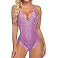 Avidlove Women One Piece Lingerie Deep V Teddy Sexy Lace Bodysuit Snap Crotch Babydoll
