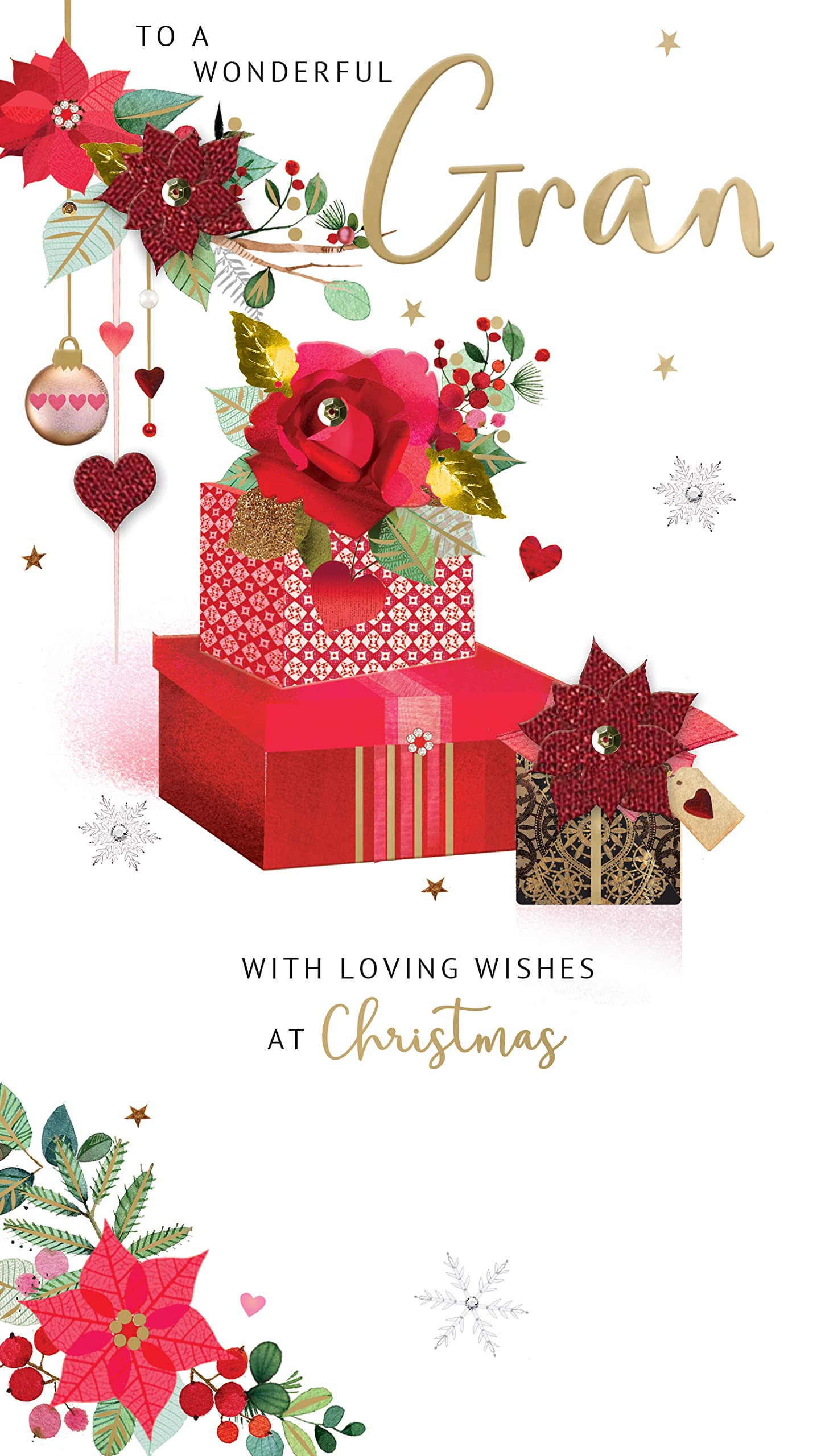 Wonderful Gran Floral Embellished Christmas Card Hand-Finished Champagne Cards XCDC373