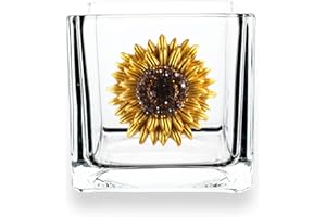 THE QUEENS' JEWELS Sunflower Jeweled 4x4 Candleholder Vase - Unique Gift for Women, Birthday, Cute, Fun, Not Painted, Decorated, Bling, Bedazzled, Rhinestone