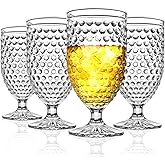 Wongblee Hobnail Glass Goblets 16.9 Oz, Stemmed Water Glasses, Iced Tea Goblets, Vintage Drinking Glasses for Beverages, Set of 4 (Clear)