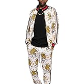 G-Style USA Men's Crouching Tiger Tracksuit Set - Zipper Jacket and Sweatpants ST854 - White - 4X-Large