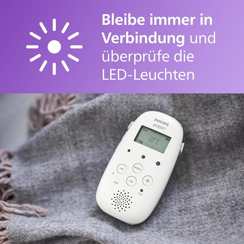 Philips ‎AVENT Audio Babyphone DECT-Technologie, Eco-Mode, Gegensprechfunktion, Schlaf- und Nachtlieder, Temperatursensor, maximale Reichweite, weiß (Modell SCD713/26)