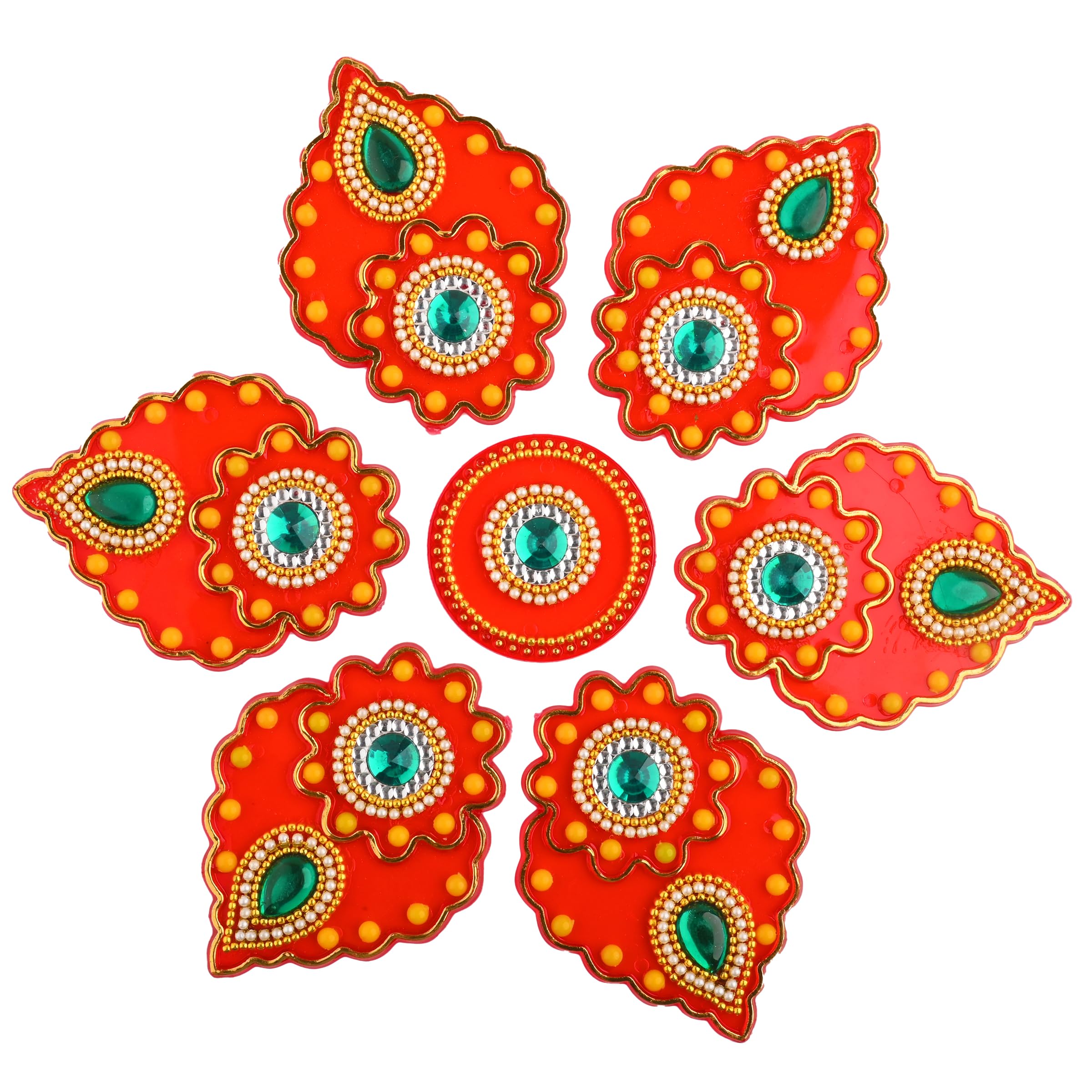 Tarini Gallery Acrylic Handcrafted Designer Colorful Rangoli for Pooja Home Interior Decoration Gift Wall Decoration Floor Decoration New Year Party Gift Small Rangoli (Red Leaf)