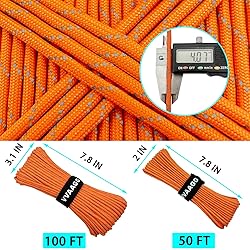 VVAAGG Reflective Paracord Rope 100FT, 7 Strand