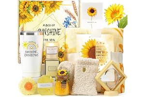 MIKIMOONY Sending Sunflower Gifts, Sunshine Gifts for Women, Care Package, Birthday Gifts Box, Unique Holiday Gifts Basket with Inspirational Blanket Candle for Women, Her, Mom, Wife, Sister,Teacher