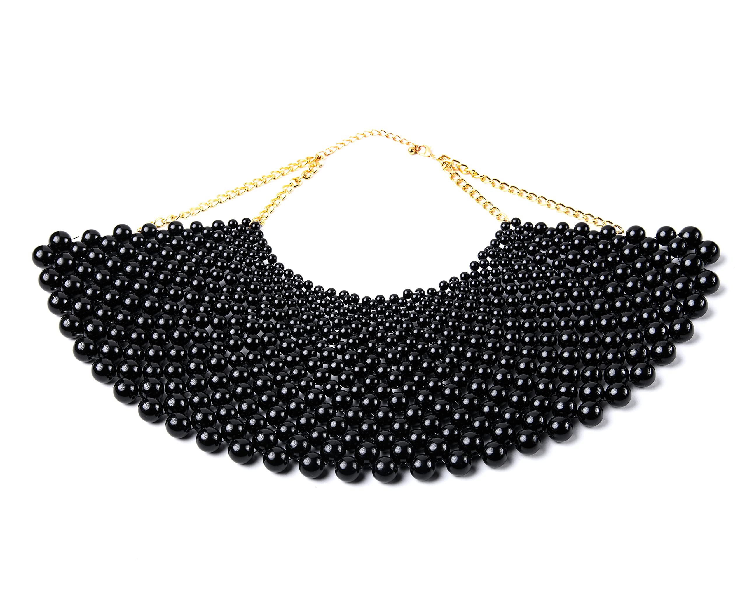 ruech Statement Choker Beaded Pearl Bib Collar Necklace Tribal Jewelry Gold Silver Black Red (Black)