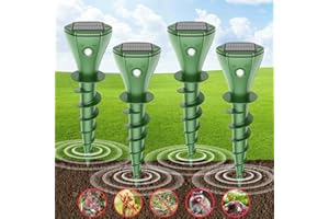 AQJBH 4 Pack Mole Repellent Solar Powered, Snake & Skunk & Vole & Gopher & Armadillo & Rabbit & Groundhog & Chipmunk Repellent for Yard, IP 65 Waterproof Outdoor Ultrasonic Deterrent for Lawns Garden