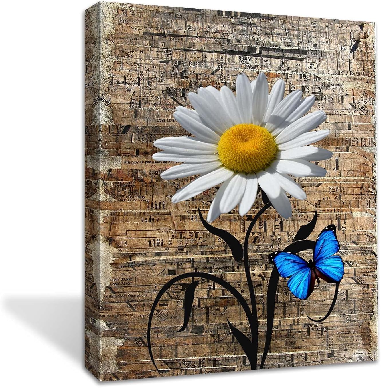 Yellow Daisy Flower Butterfly Wall art on The Wood Wall Decor- Living Room Bathroom Bedroom Office Wall Decor Home -Ready to Hang (Yellow Daisy flower, 12x16inch)