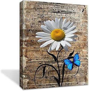 Yellow Daisy Flower Butterfly Wall art on The Wood Wall Decor- Living Room Bathroom Bedroom Office Wall Decor Home -Ready to Hang (Yellow Daisy flower, 12x16inch)