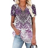 BETTE BOUTIK Womens Short Sleeve Tunics V Neck Button Down Shirts Blouse Tops Pullover S-3XL