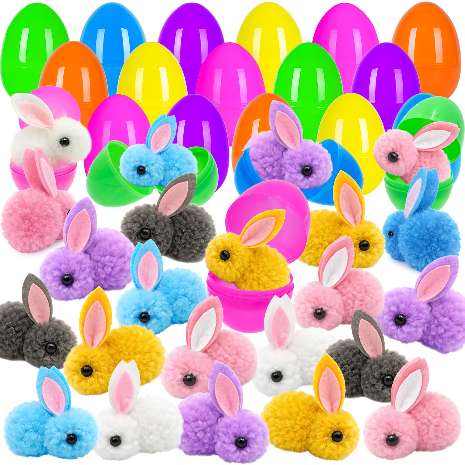 Olixmlya 24 Pack Easter Egg Fillers Plush Bunny Toys, Easter Eggs Filled Mini Colorful Bunny Filled for Kids Toddler Teens Boys Girls Easter Basket Stuffers Easter Party Favors