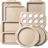 21 PCS Ceramic Nonstick Aluminized Steel Baking Pans Set, Silicone Handle | Easy Release, Oven Safe Up to 500&deg;F, PTFE &amp; PFOA Free, Stackable, Oatmeal Speckle, Home, Gift