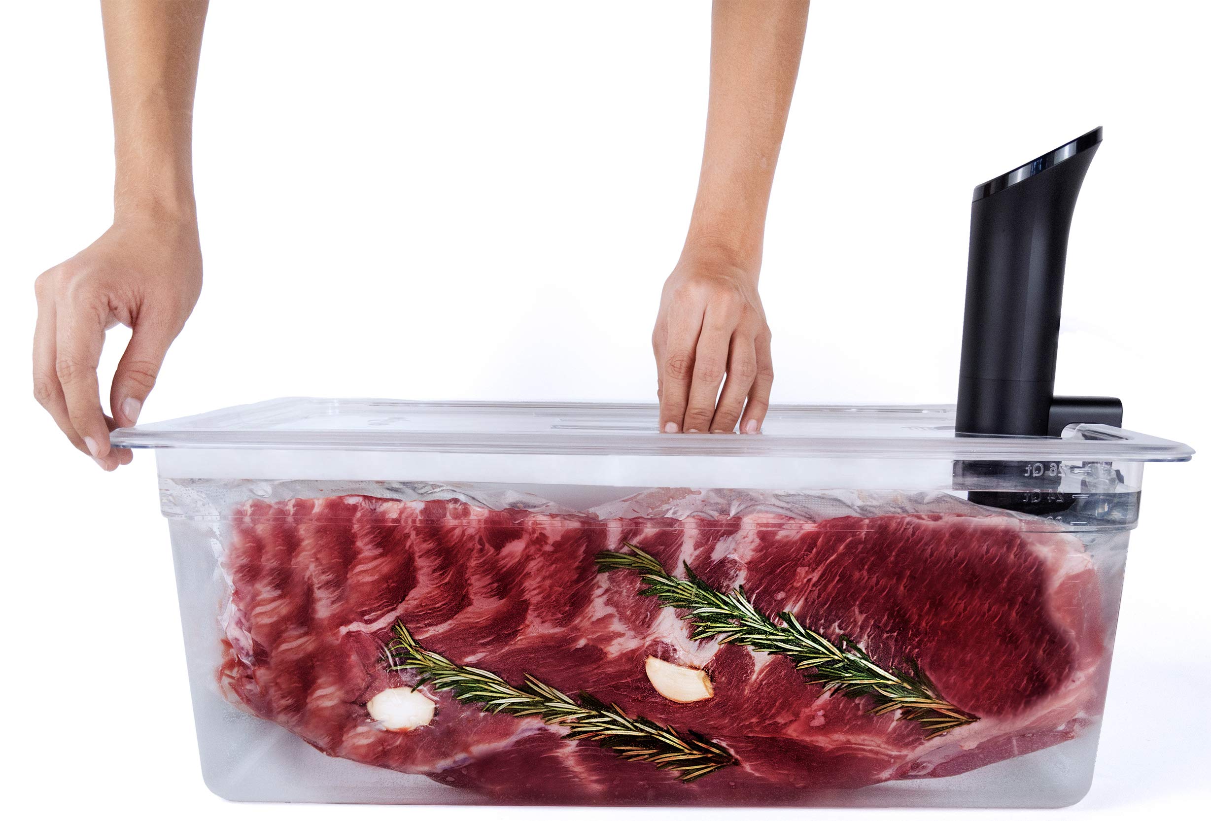 Large Sous Vide Container with Lid and Insulating Sleeve | Sous Vide Accessories | Compatible with Anova, Anova Nano, Joule, Instant Pot, Sous Vide Cookers (26 QT)