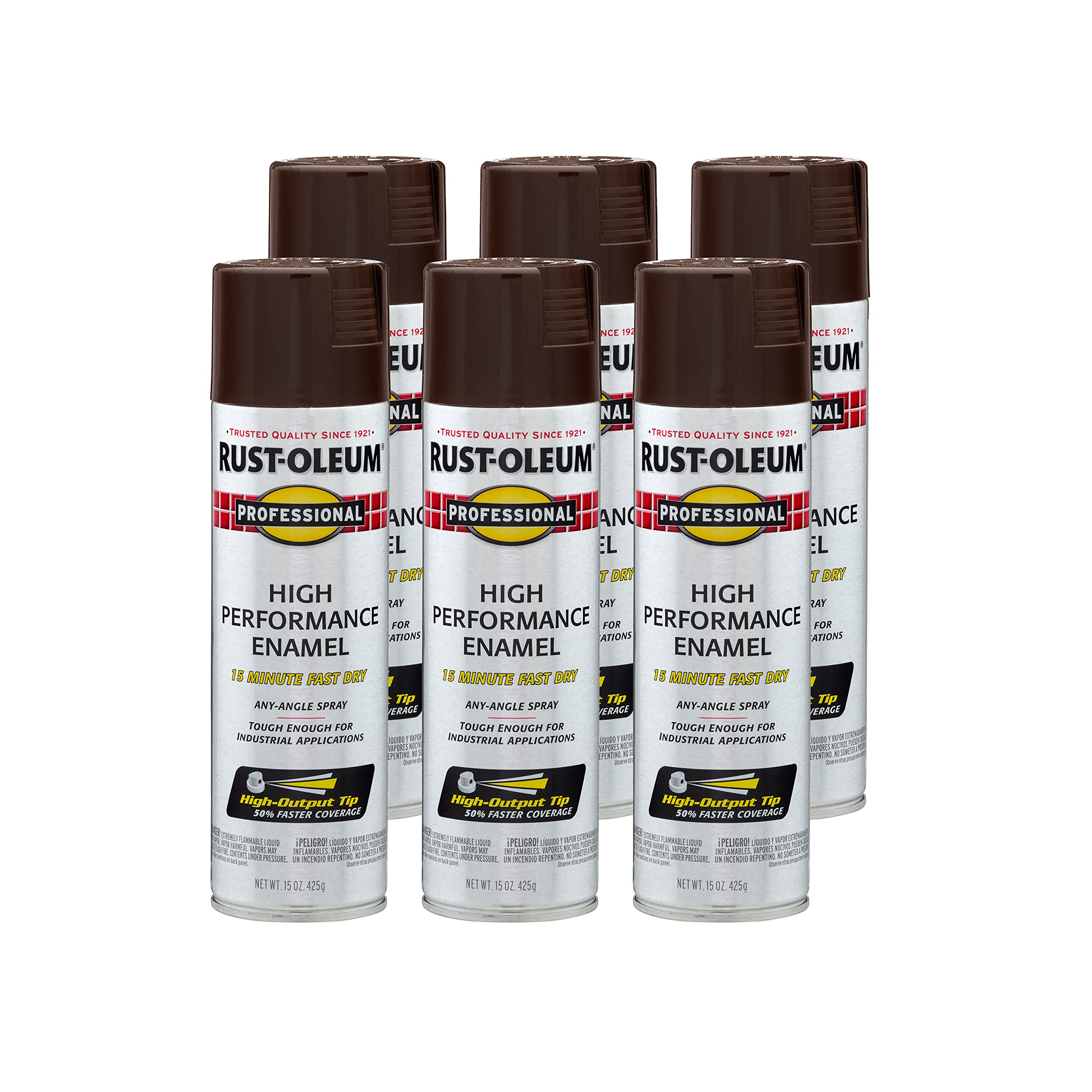 Rust-Oleum 7548838-6PK Professional High Performance Enamel Spray Paint, 15 oz, Gloss Dark Brown, 6 Pack Image