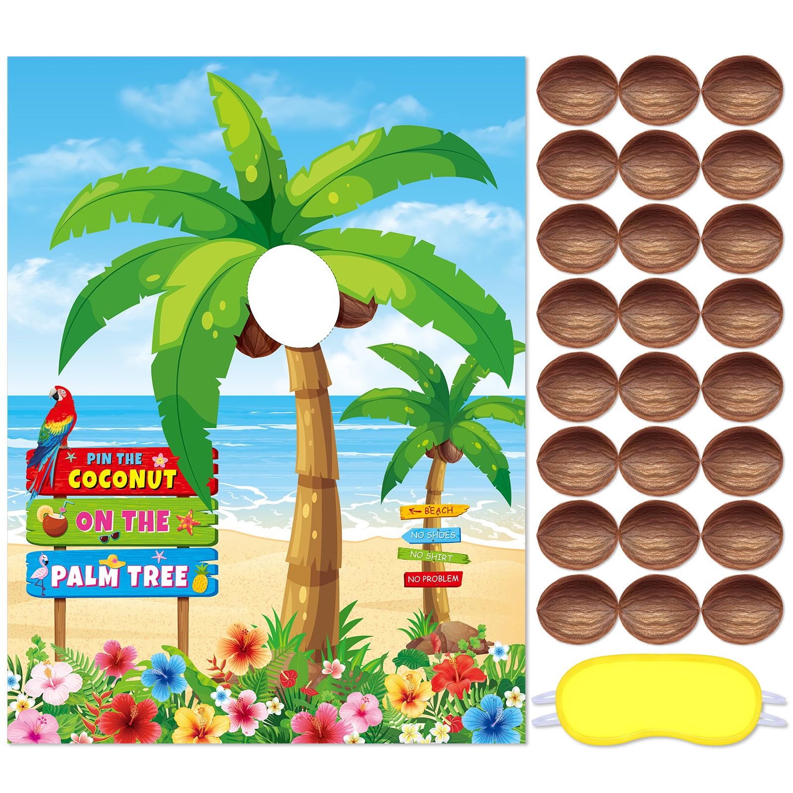 Photo 1 of Faccito Hawaiian Party Game Luau Games Summer Tropical Pin The Sunglasses on Pineapple Pin The Coconut on Palm Tree with 24 Pcs Stickers for Tiki Summer Beach Hawaii Luau Party Supplies(Coconut)
