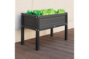 BIVODA Small HDPE Raised Garden Bed, Elevated Planter Box with Legs, Outdoor Weather-Resistant Garden Box for Seeds, Herbs, Flowers, Vegetables(Black)