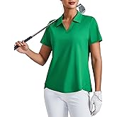 PINSPARK Womens Golf Shirt Short Sleeve Polo Shirts UPF 50+ Tennis Top V-Neck Workout Tops Collared Activewear T-Shirts