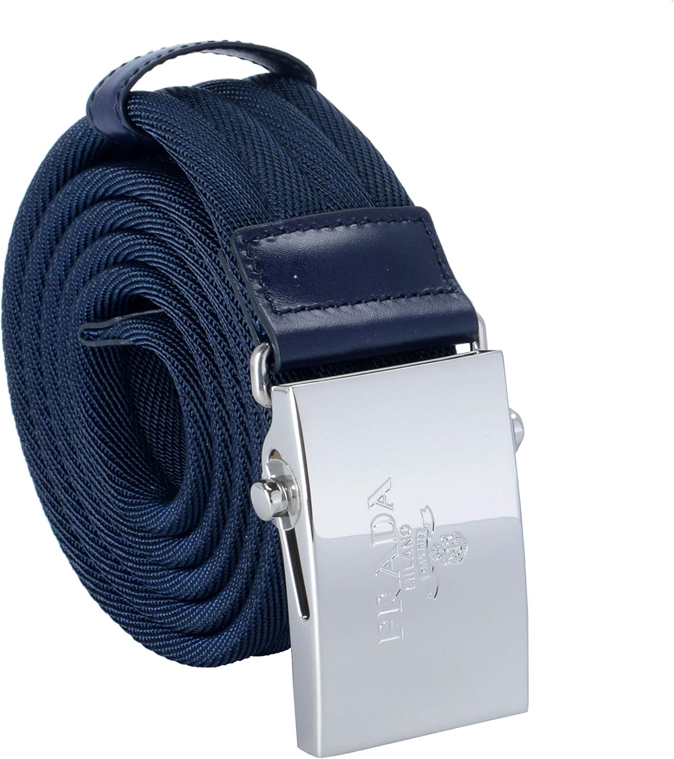 Prada Leather Trim Navy Men's Fashion Belt Sz US 38 IT 95 at Amazon Men’s Clothing store