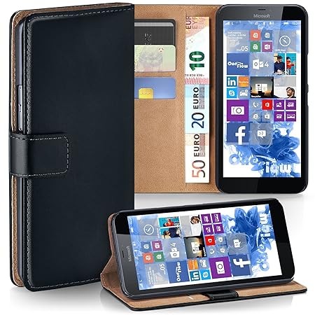 moex Microsoft Lumia 640 XL | Hülle Schwarz mit Karten-Fach 360° Book Klapp-Hülle Handytasche Kunst-Leder Handyhülle für Noki