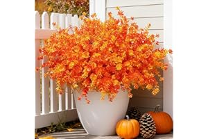 Ivydale Artificial Flowers for Outdoor Spring Decoration, 12 Bundles Eucalyptus Fake Plants UV Resistant, Faux Flowers Plastic Greenery Bushes Shrubs for Home Porch Outside Decor (Fall)