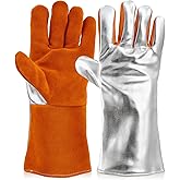 Kingdder High Temperature Aluminized Welding Gloves Heat Resistant 14 Inch Long Safety Work Glove for Smelting Metal Industry