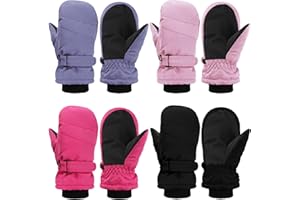 Geyoga 4 Pairs Kids Ski Gloves Waterproof Warm Snow Mittens Winter Warm Gloves for Outdoor Activities
