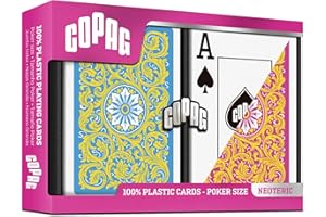 Copag 1546 Neoteric Design 100% Plastic Playing Cards, Poker Size (Standard) Yellow/Pink/Blue Double Deck Set (Regular Index)