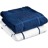 T-fal Solid & Checked Parquet Kitchen Towels: Highly Absorbent, Super Soft Long Lasting - 100% Cotton, 16"x26" Dish Towels for Cleaning & Drying Dishes, Pans, Glassware, or Countertops, (2-Pack), Blue