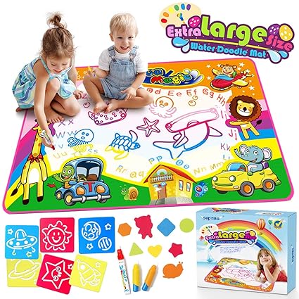 Water Drawing Mat Doodle Colorful Extra Large Size 34.6 X 22.8 Inches for Kids Doodle Learning Toy Educational Boys Girls Gift Included Draw Templates with 2 Magic Pens
