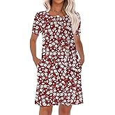 HiMONE Womens Summer Dresses T-Shirt Pleated Dressy Casual Scooped Neck Beach Vacation Dresses XS-2XL