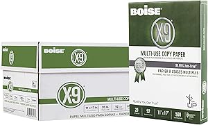 Boise X-9 Multi-Use Copy Paper, 11" x 17" Ledger, 92 Bright White, 20 lb, 5 Ream Carton (2,500 Sheets)