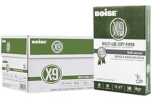 Boise Paper X-9 Multi-Use Copy Paper, 11" x 17" Ledger, 92 Bright White, 20 lb, 5 Ream Carton (2,500 Sheets)