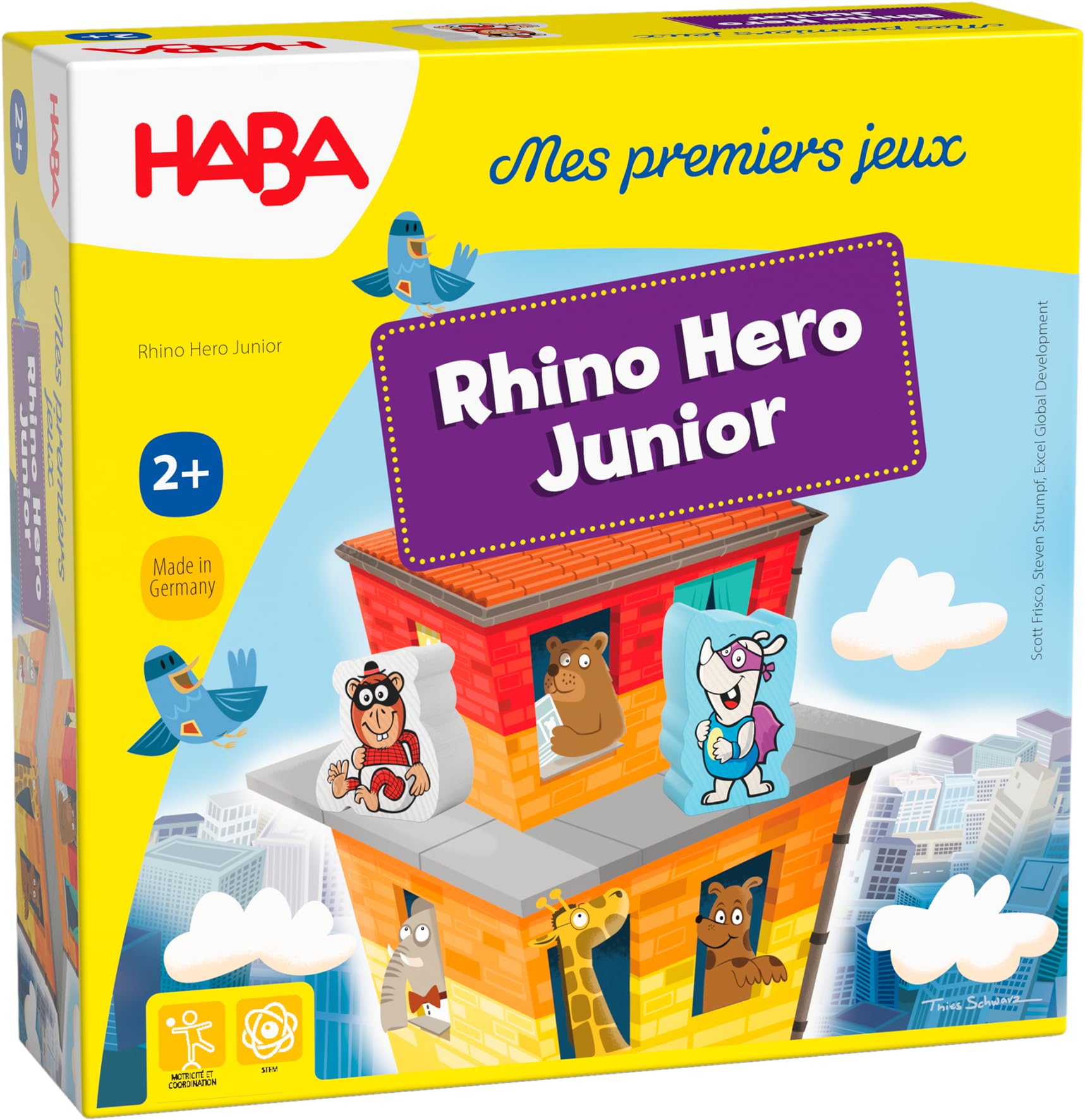 HABA - My First Games - Rhino Hero Junior - 305913 - Co-Operative Filing and Building Game - 2+ Years