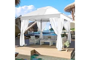 Joyside 11'x11' Pop Up Gazebo for Patios Gazebo Canopy Tent with Sidewalls Outdoor Gazebo with Mosquito Netting Pop Up Canopy Shelter Wedding Tent (White)