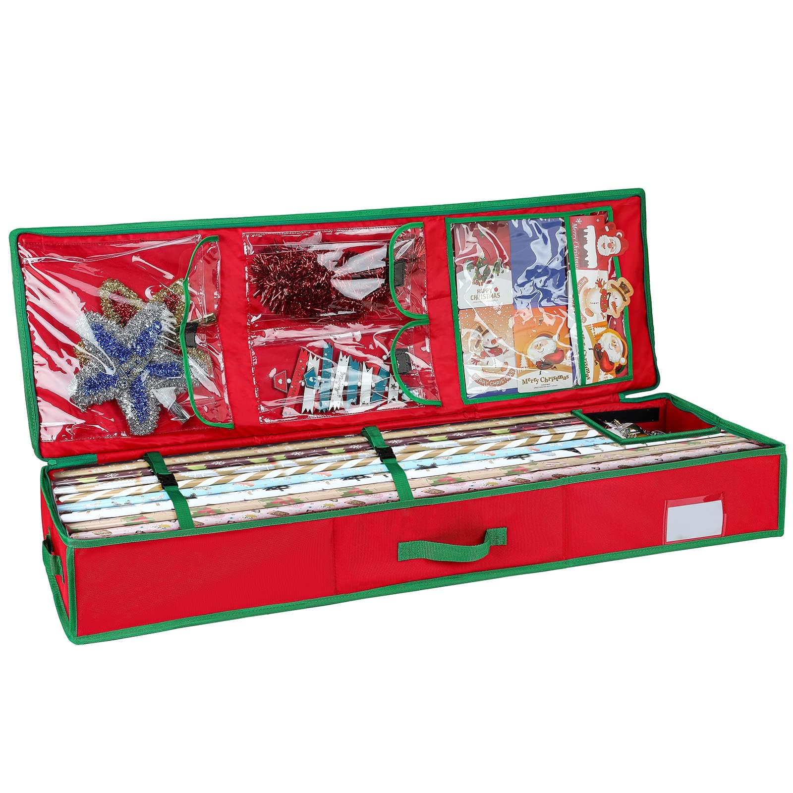 Photo 1 of Wave Christmas Wrapping Paper Storage Containers with Multiply Interior Pockets,42 inch Gift Wrapping Paper Organizer Storage for Wrapping Paper, Bows, Ribbons, Underbed Storage, Fits 18-26 Standard