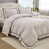 Herside Grey Comforter Set Queen Size,Ruffle Pompoms Chic French Style Bedding Sets,Fluffy Coquette Comforters Sets for All Season,Vintage Ruffled Lightweight Quilt Set for Women Girls Room Decor