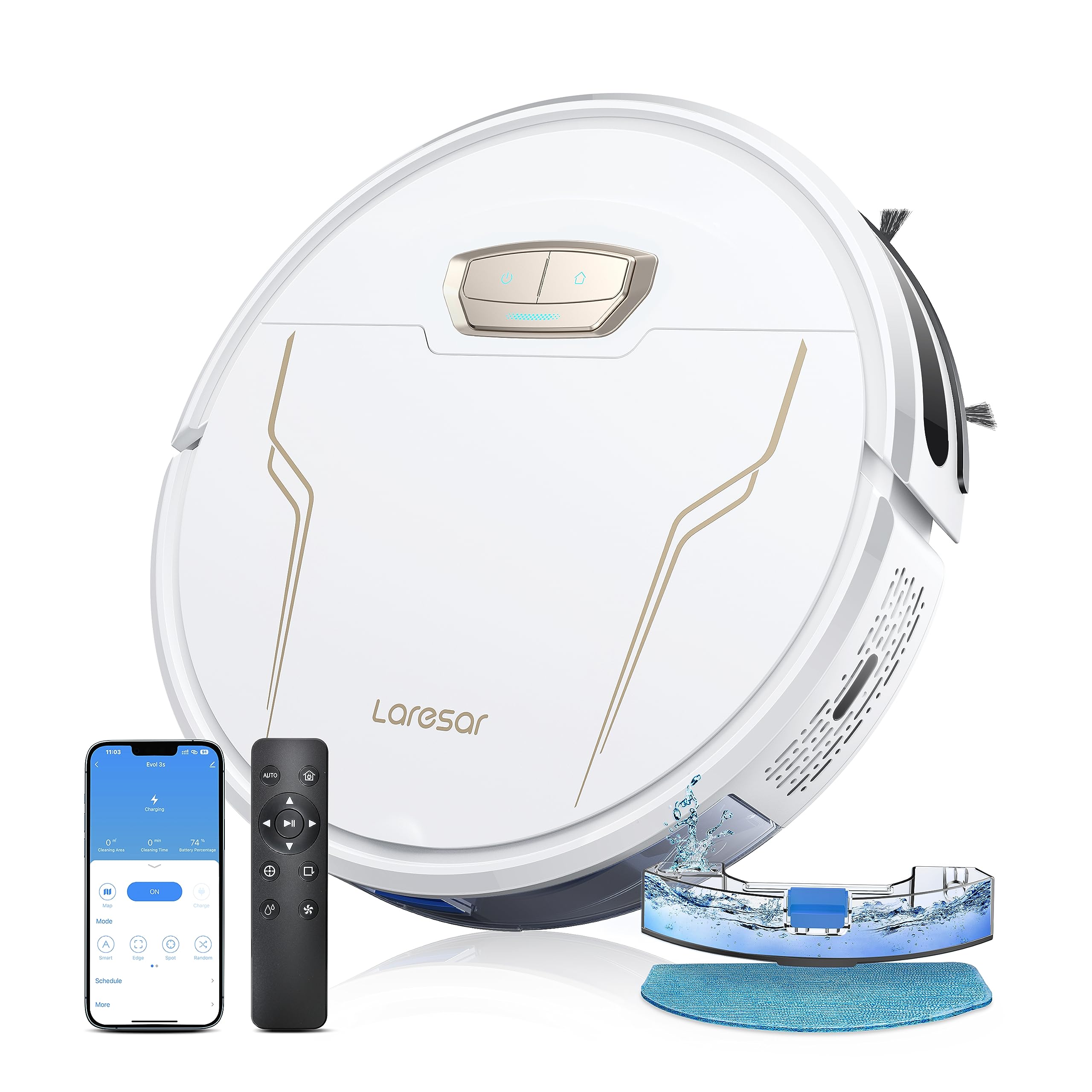 Laresar Robot Vacuum and Mop Combo, 3 in 1 Robotic Vacuum with 3.5L Self Emptying Station, Equipped with Lidar Navigation,Smart App Control, for Pet Hair/Floors/Carpets, L6 Pro, White