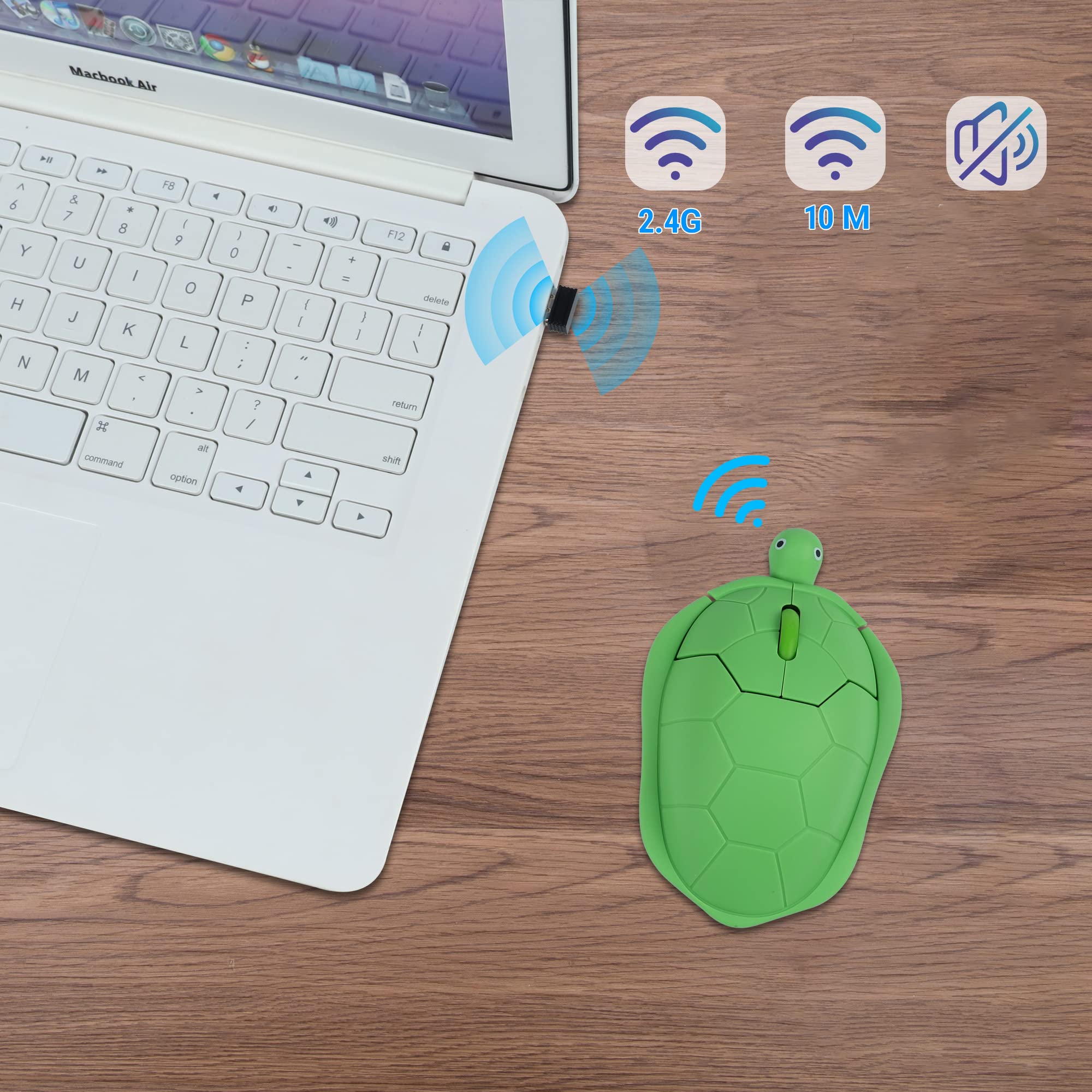 elec Space Wireless Turtle-Shaped Mouse, 2.4G Optical Computer Mouse, 3 Buttons, 12 x 7.7 cm (Mint Green)