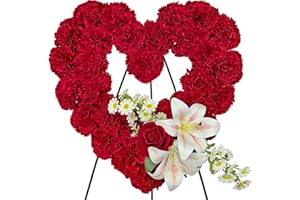 Saxili Cemetery Wreaths for Christmas - Ebullient Standing Heart, Grave Wreath with 30 Inch Easel Stand,Memorial Floral-Red P