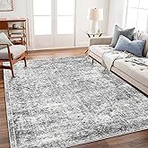 CHAMPLANT 5x7 Washable Area Rug Gray Vintage Traditional Floor Cover Foldable Thin Kitchen Accent Indoor Distressed Non Slip Carpet Floral Print Mat Bedroom Living Room Bathroom