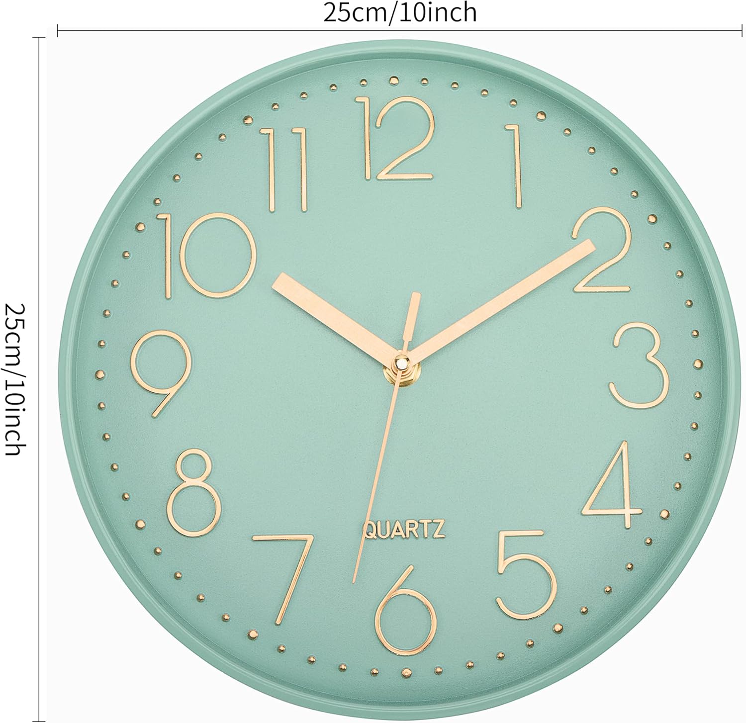Lumuasky Modern Wall Clock, Silent Non-Ticking Battery Operated Decorative Clock for Living Room Bedrooms Office Kitchen (Green Gold, 10 inch): Kitchen & Dining