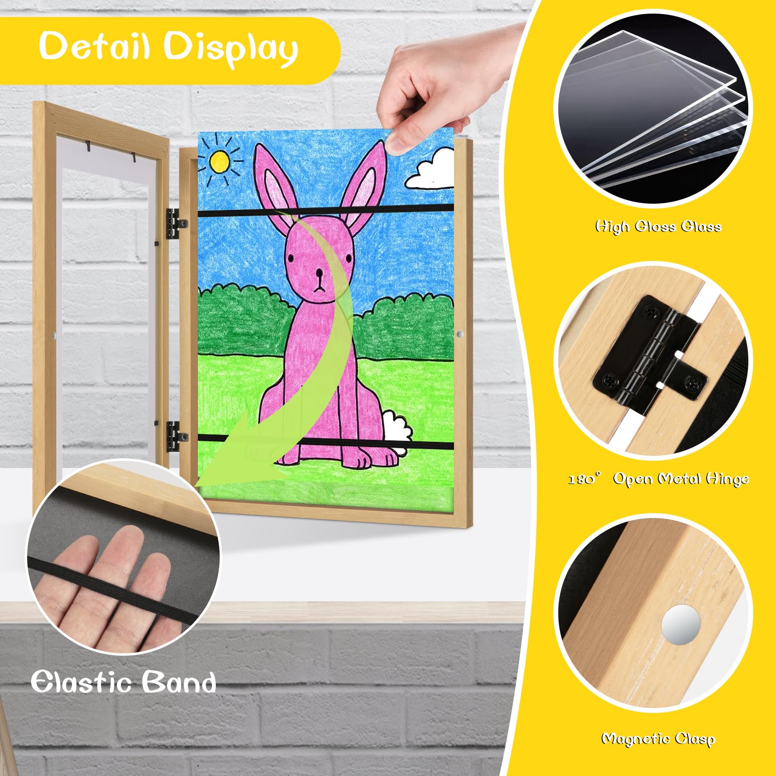 3Pack Kids Art Frames Natural Woodgrain, 10x12.5 Child Artwork Frame Without Mat Changeable Front Opening, 8.5x11 Frame With Mat, Children Storage Frame Holds Crafts, Drawing, Art Project, Schoolwork