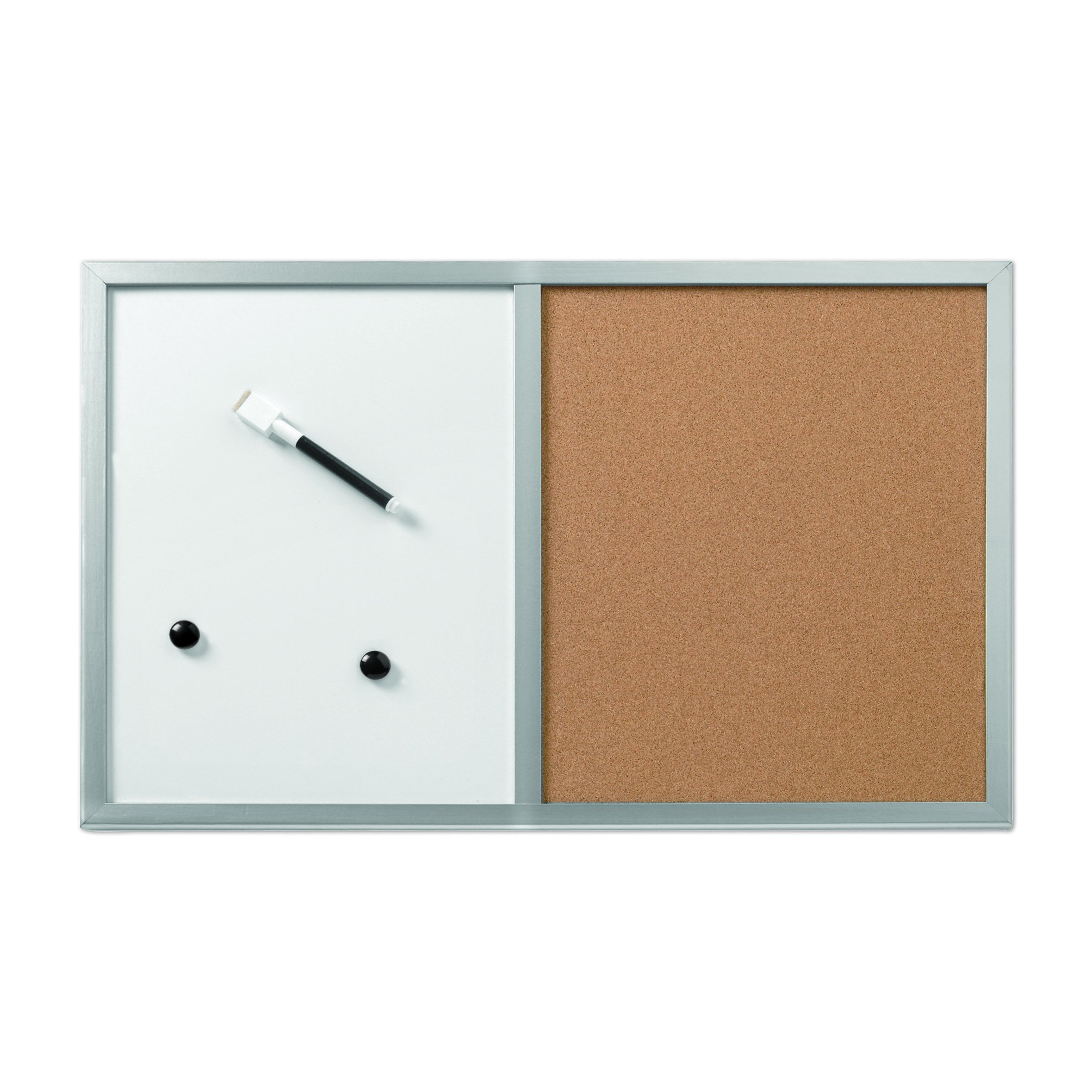 Herlitz Magnetic Whiteboard with Cork Pinboard 60cm x 40cm and Silver Frame