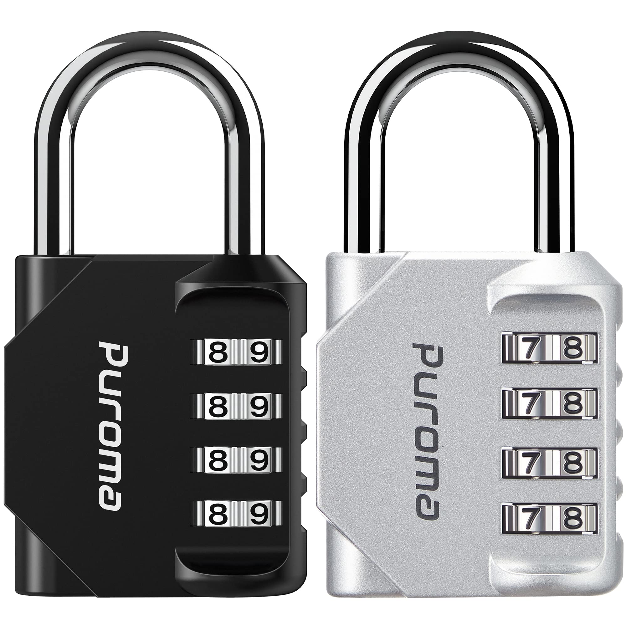 Photo 1 of Puroma 2 Pack Combination Lock for Locker 4 Digit Outdoor Waterproof Padlock for School, Gym, Sports, Fence, Toolbox, Gate, Case, Outdoor, Hasp Storage (Silver & Black)