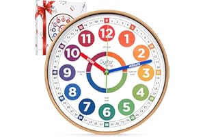 Oyster&Pop Learning Clock for Kids - Award-Winning Silent Wall Clock - 10" Non-Ticking Analog Teaching Clock for Classrooms Bedrooms & Kids Rooms - Children Learn to Tell Time Easily